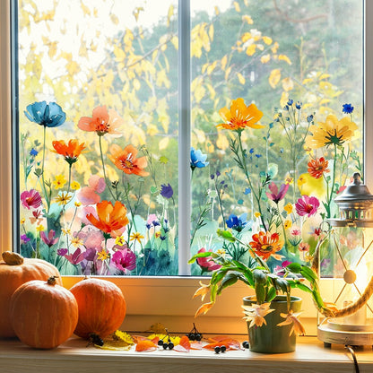 💐🖼️Colorful Floral Bouquet Window Cling - Double-Sided Printed Static Sticker for Home Decor
