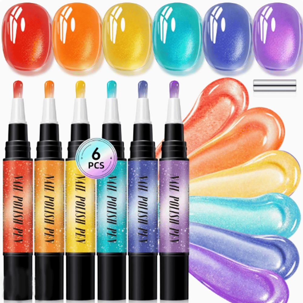 💅 6PCS One-Step 3-in-1 Cat Eye Nail Gel Pen Set for DIY Manicures