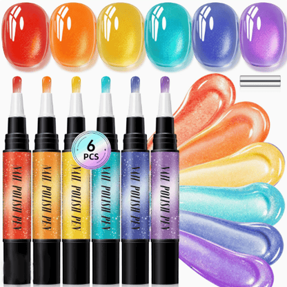 💅 6PCS One-Step 3-in-1 Cat Eye Nail Gel Pen Set for DIY Manicures