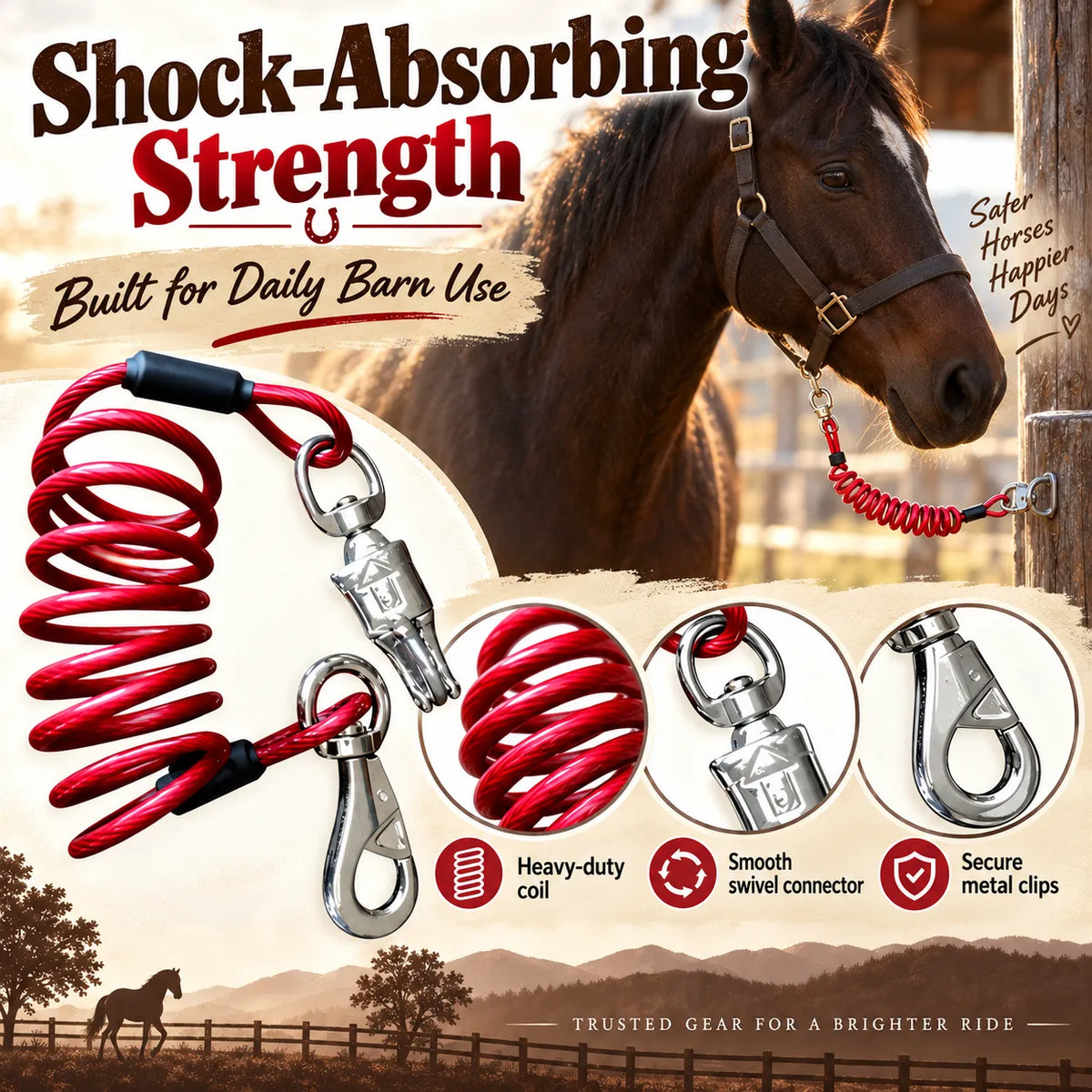 ✨🐎 6ft Coiled Horse Tie | Quick-Release Trailer & Hitching Lead