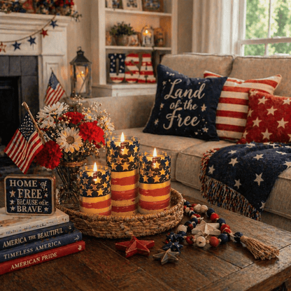 Patriotic LED Flameless Candles 3 Pack with Remote Timer 4th of July