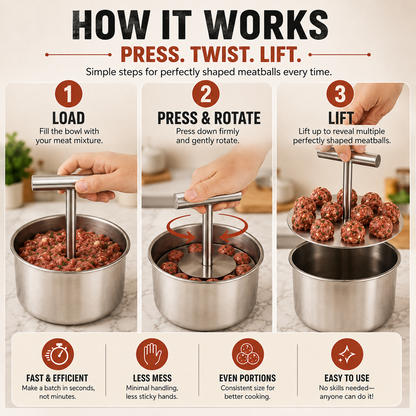 🥩 Stainless Steel Meatball Maker – Make 6 or 12 Perfect Meatballs at Once