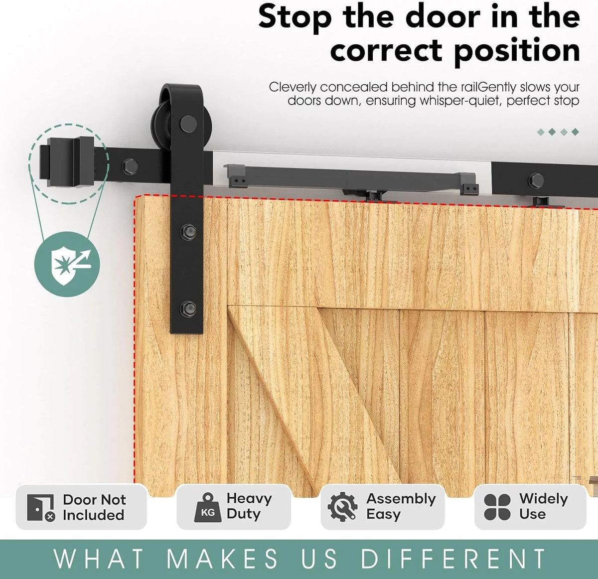 🚪 Barn Door Soft Close Kit – Hidden Damper for 88–132 lbs Flat Track Doors