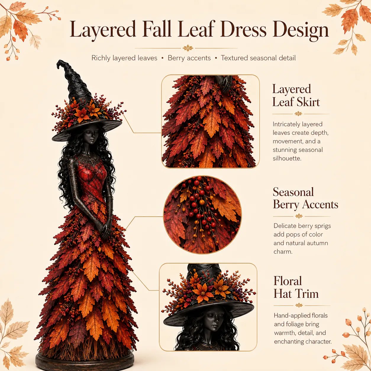 🍂🍁 Mystical Autumn Witch Statue for Fall & Halloween Decor