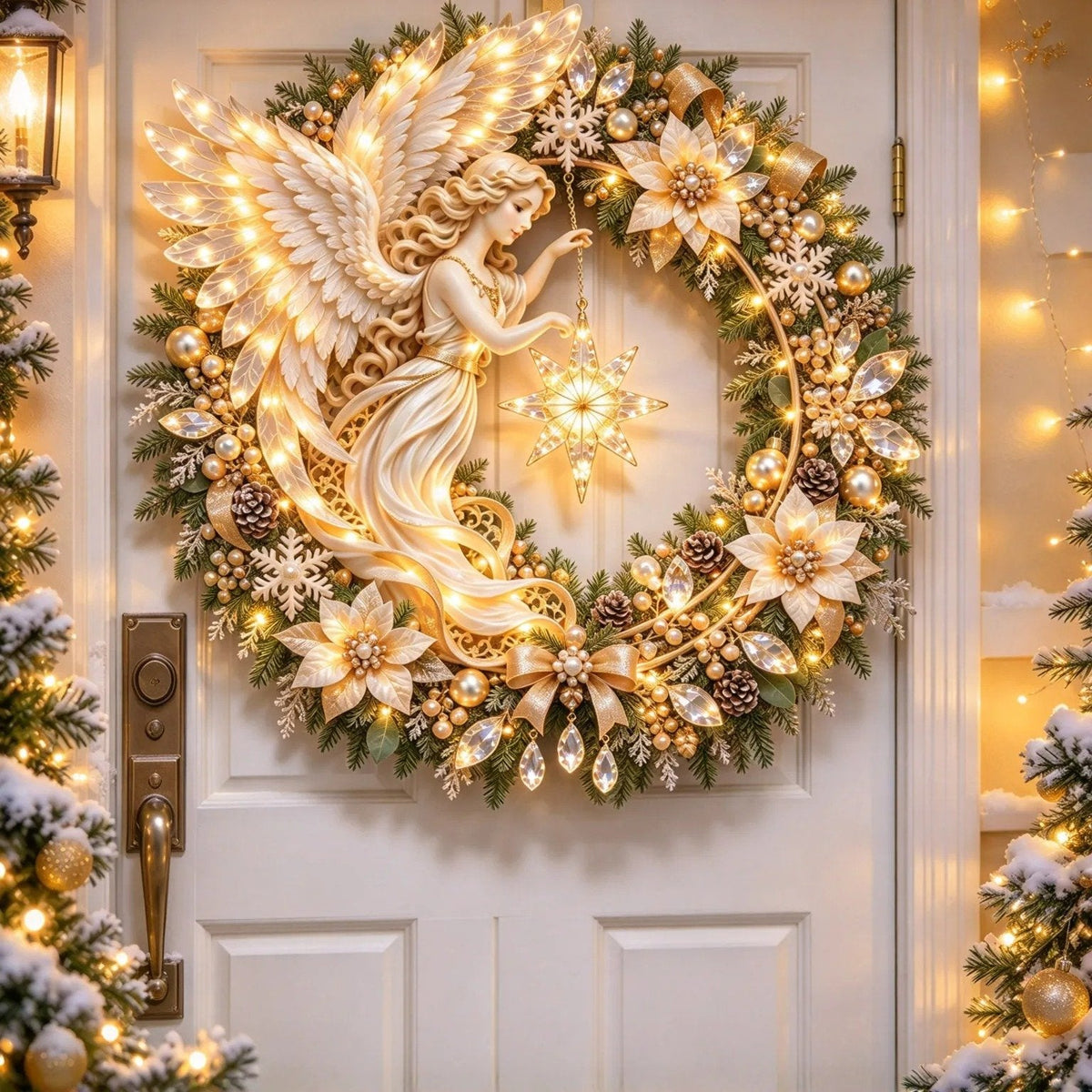 🌟👼 Angelic Radiance Wreath – Illuminated Christmas Shooting Star Decor