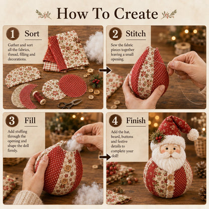 DIY Patchwork Christmas Character Doll Kit – Handmade Holiday Fabric Craft Decoration