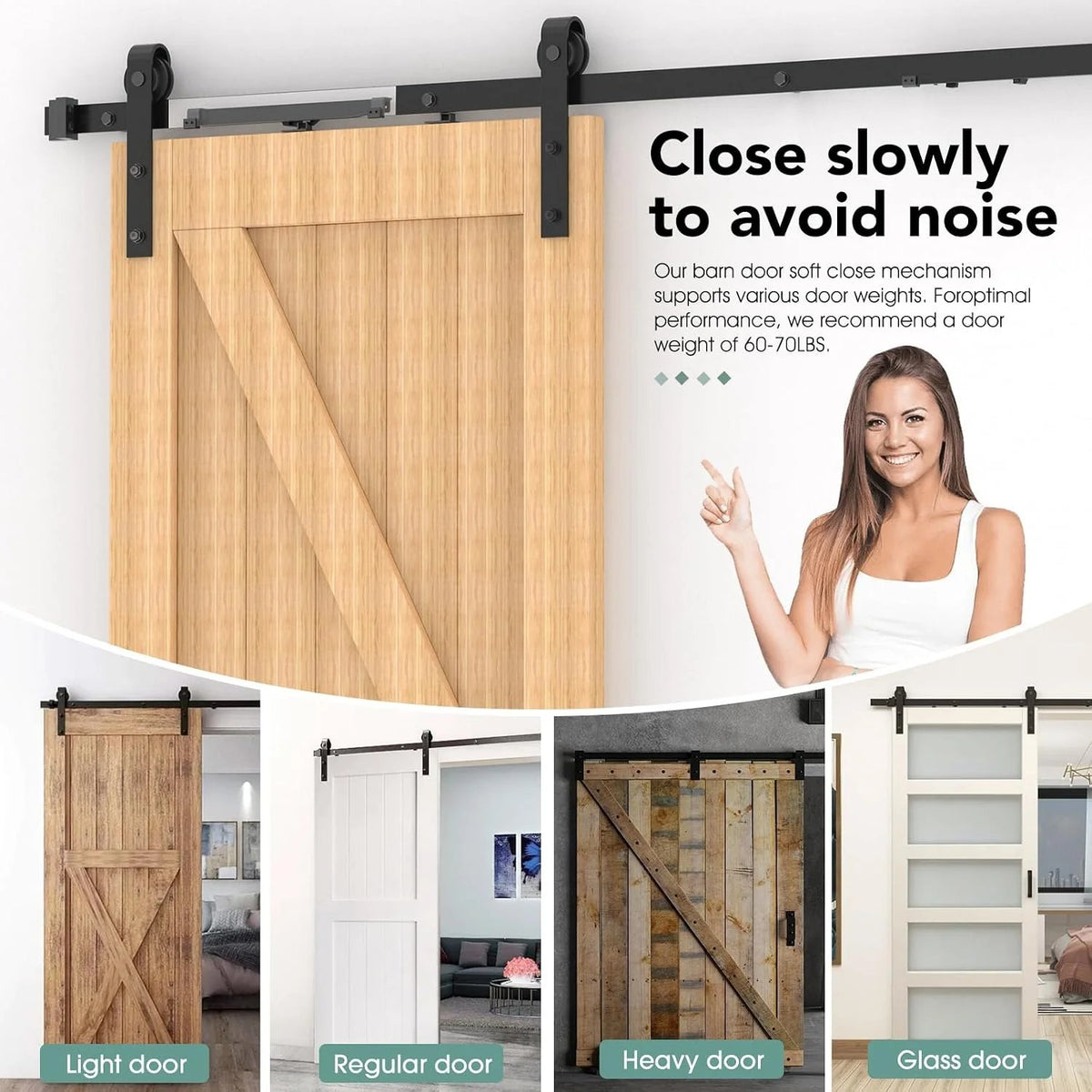 🚪 Barn Door Soft Close Kit – Hidden Damper for 88–132 lbs Flat Track Doors