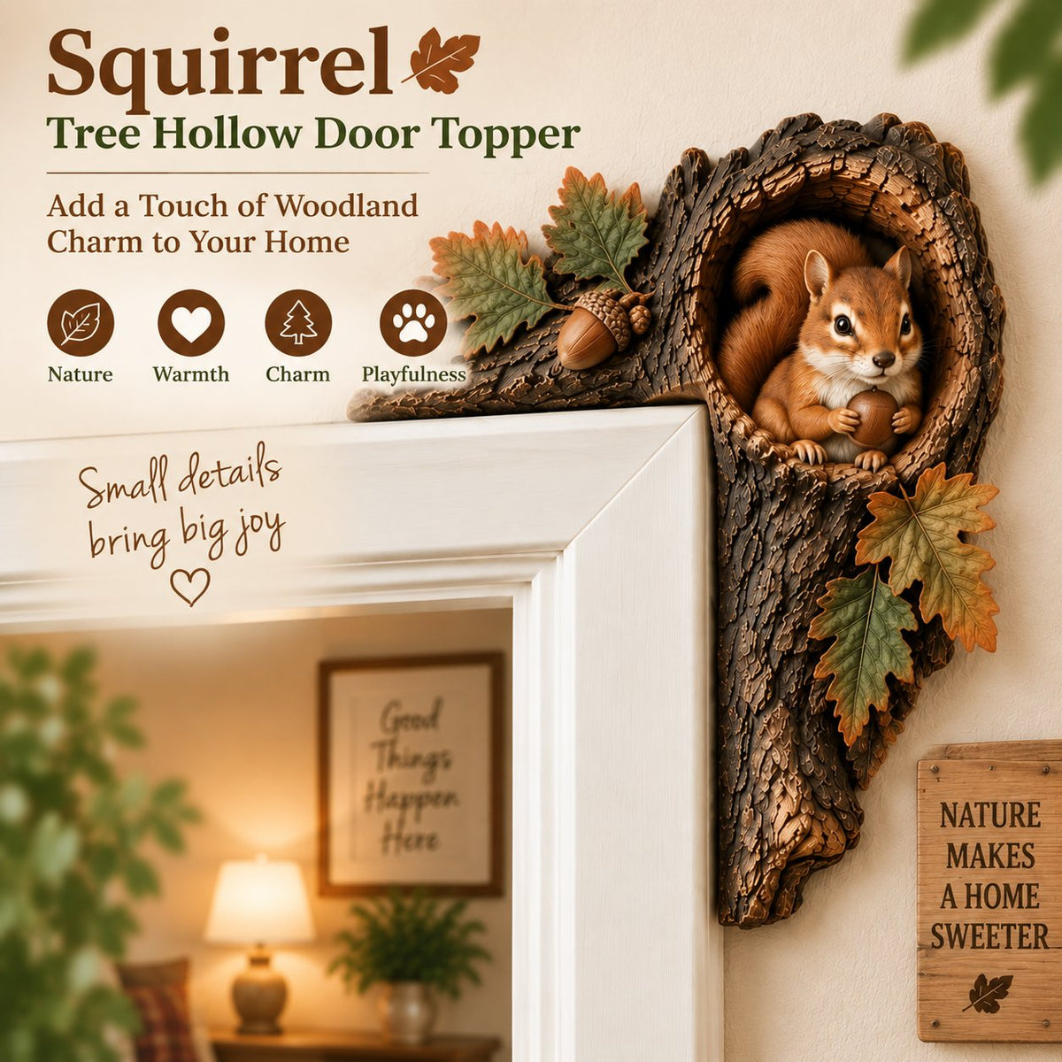⏰ Last Day 50% OFF 🐿️ Tree Hollow Chipmunk Door Topper – Bring Woodland Whimsy Home 🍂✨