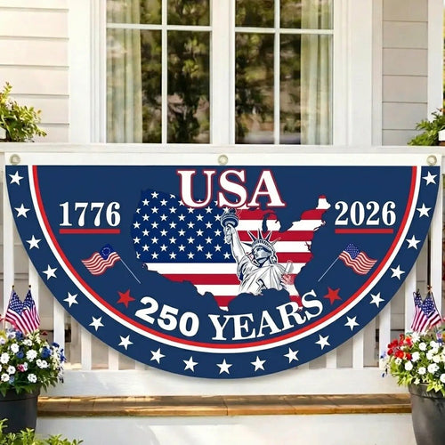 🎆 USA 250th Anniversary Half Fan Flag 1776–2026 Patriotic Bunting Banner