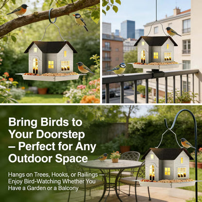 🚚Free Shipping🐦🌙Solar‑Powered Hanging Bird Feeder with Glow – Sturdy Metal Hopper Design