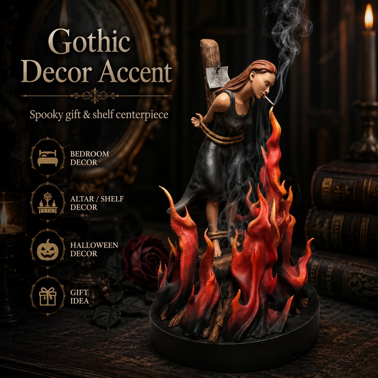 🖤🌙Enchantress Backflow Incense Burner – Gothic Witch Sculpture