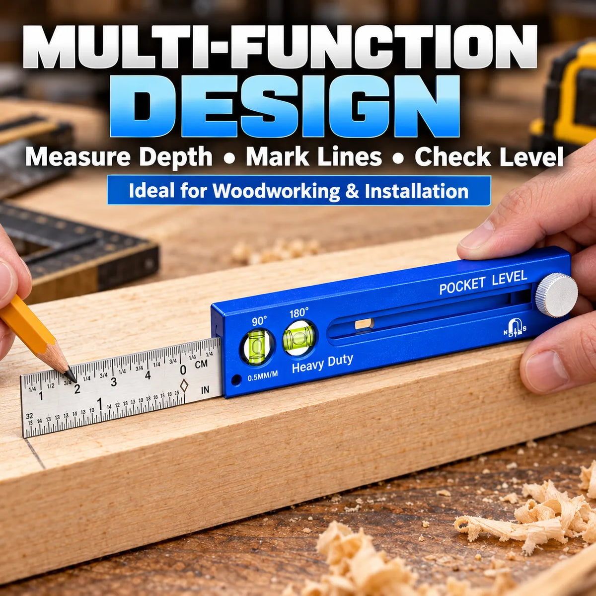 📏 4-in-1 Multifunction Pocket Level & Depth Gauge – Measure, Level, Mark & Position