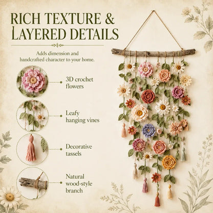 🌼🌿 Boho Crochet Floral Wall Hanging for Cozy Home Decor