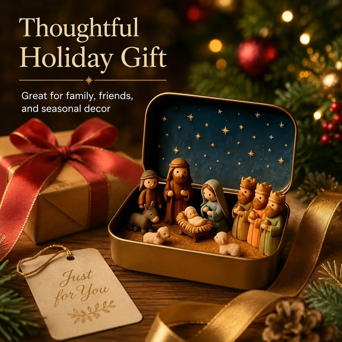 ✝️✨ Mini Nativity Keepsake Tin – Pocket-Sized Christmas Scene Set