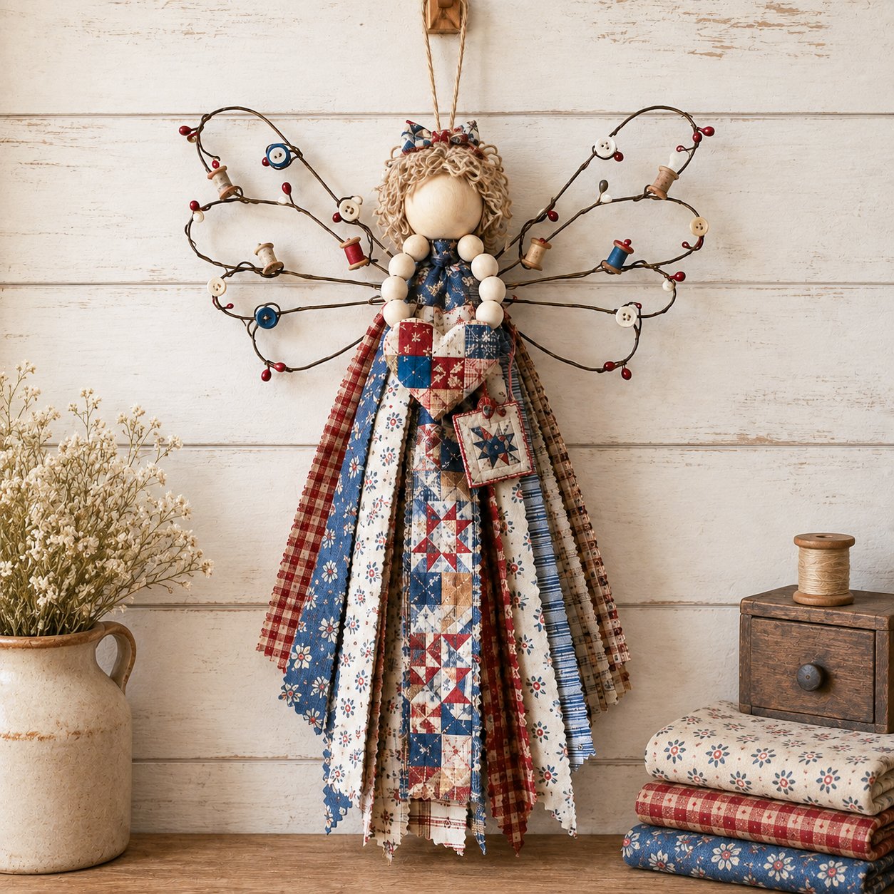 🪽 Vintage Wire‑Wing Angel Fabric DIY Craft Kit