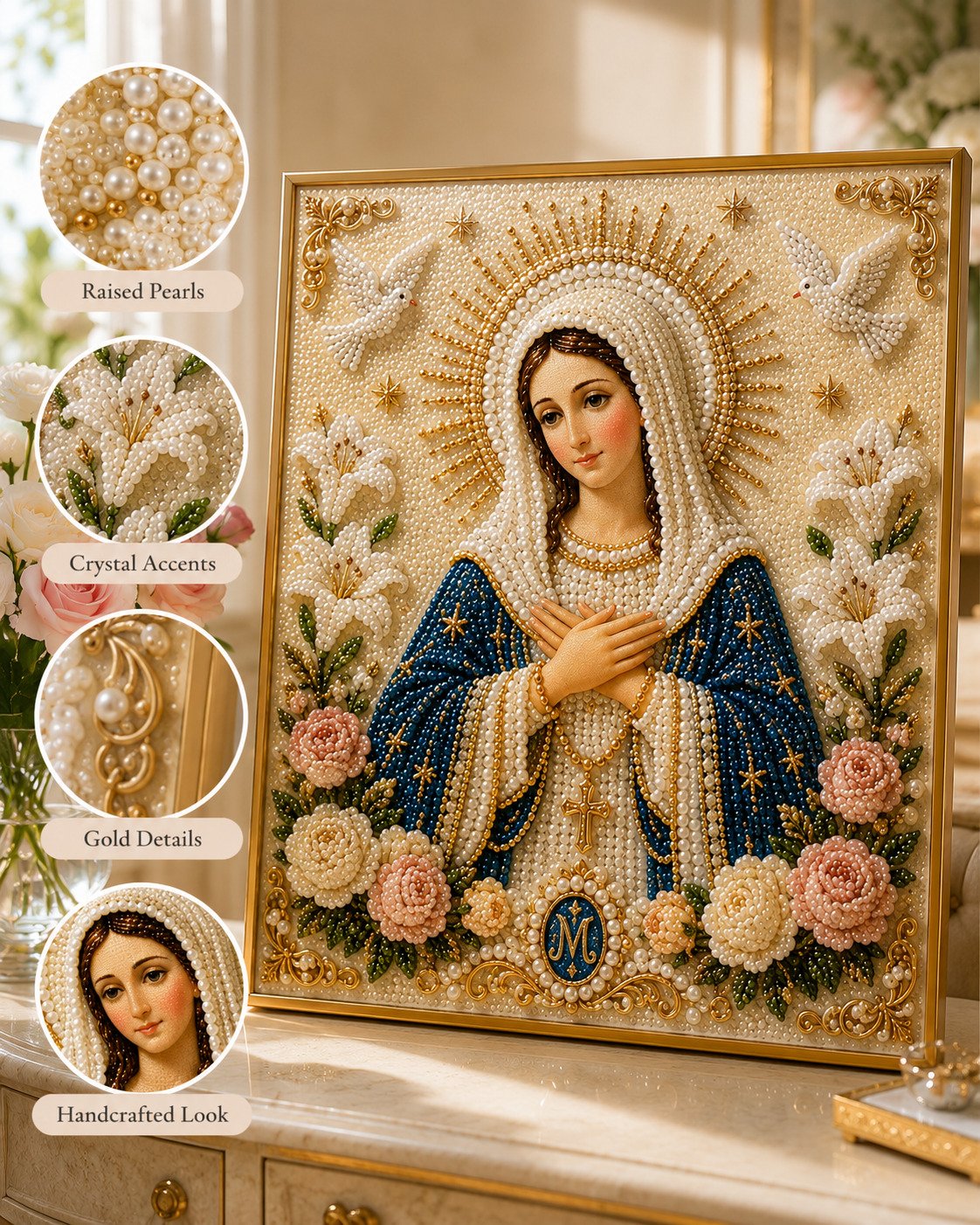 🙏New Arrivals 49% OFF-2026 Divine Pearl Bead Virgin Mary Icon – A Peaceful DIY Faith Art Gift ✨