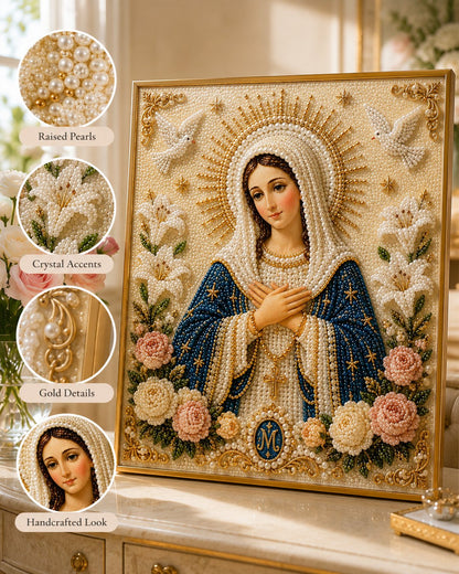 🙏New Arrivals 49% OFF-2026 Divine Pearl Bead Virgin Mary Icon – A Peaceful DIY Faith Art Gift ✨