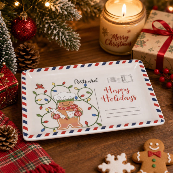 🎄🍪 Vintage Christmas Postcard Ceramic Platter
