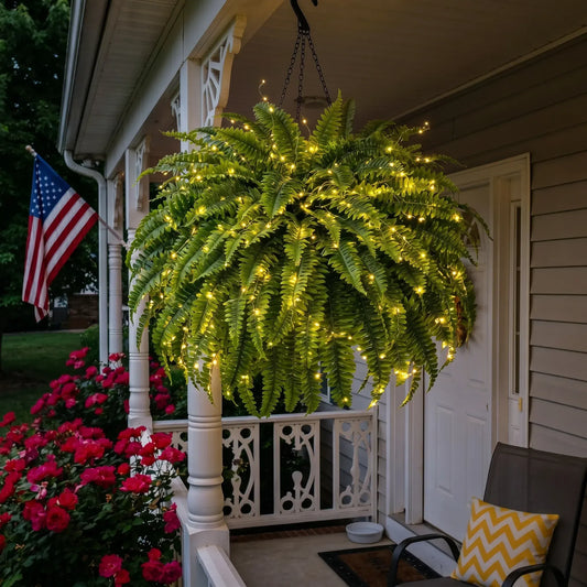 🔥Hot Sale 49% OFF-Oversized Pre-Lit Faux Boston Ferns – 🌿 Always Lush, Never Needs Watering