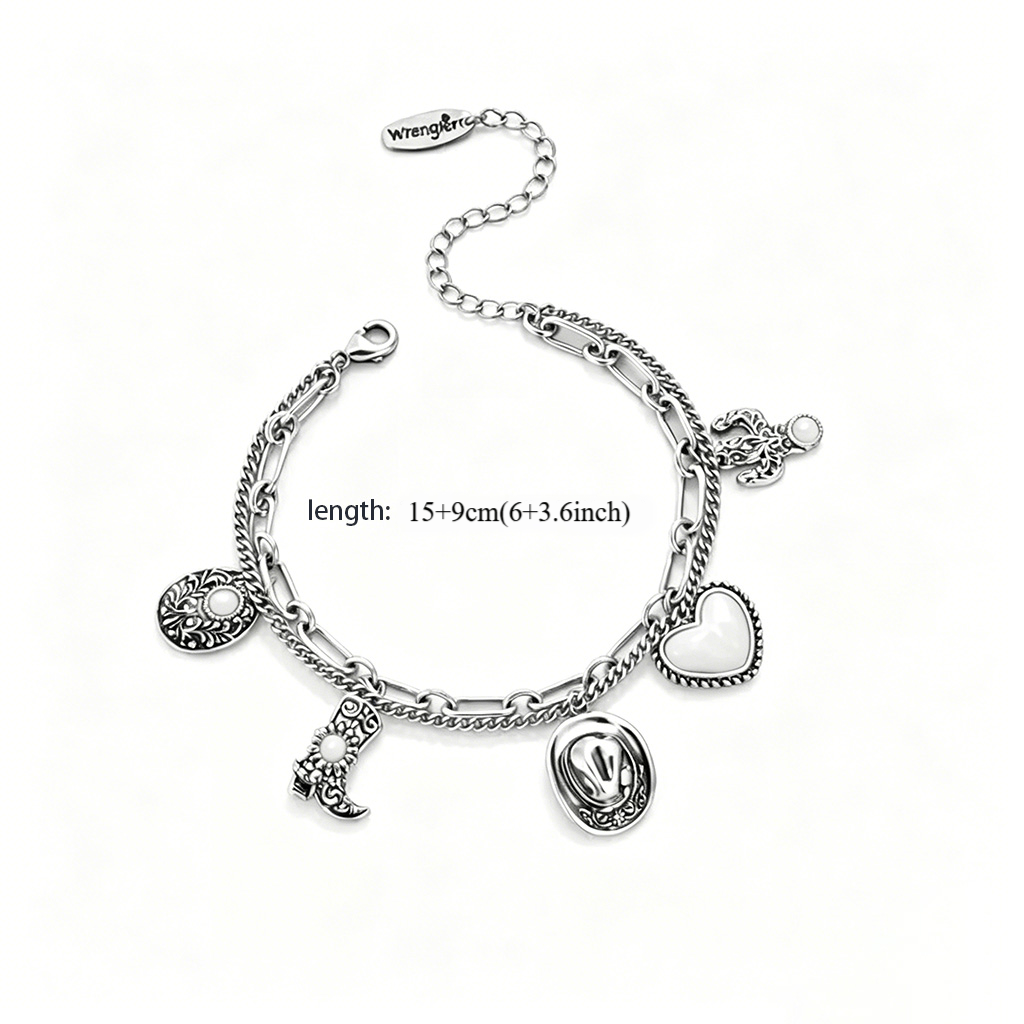 🏇🤠Western Cowgirl Charm Bracelet – Boot, Hat, Cactus & Heart Charms🌵