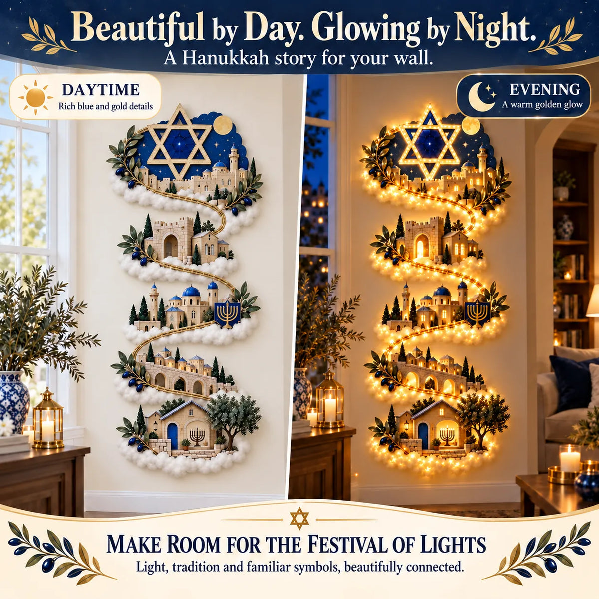 🕎 Eight Nights Aglow | Hanukkah Wall Light Collection ✨