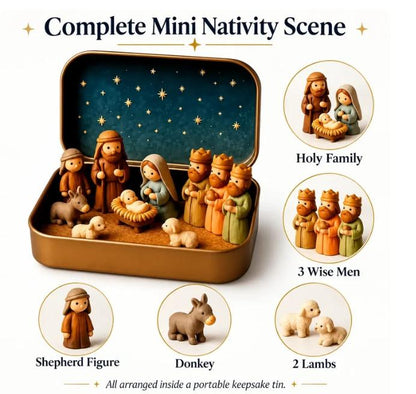 ✝️✨ Mini Nativity Keepsake Tin – Pocket-Sized Christmas Scene Set