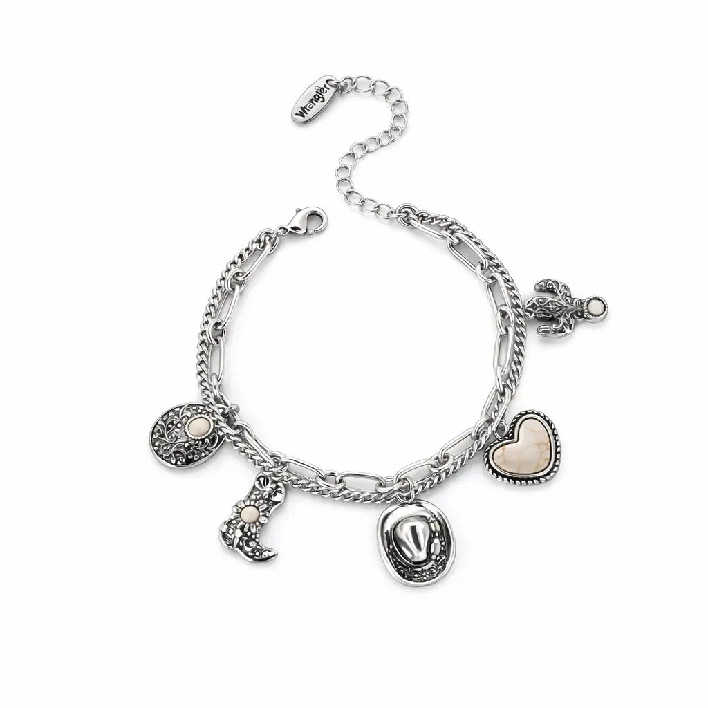 🏇🤠Western Cowgirl Charm Bracelet – Boot, Hat, Cactus & Heart Charms🌵