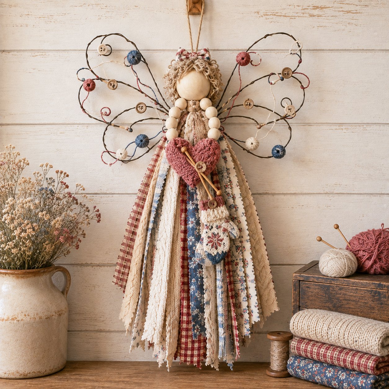 🪽 Vintage Wire‑Wing Angel Fabric DIY Craft Kit