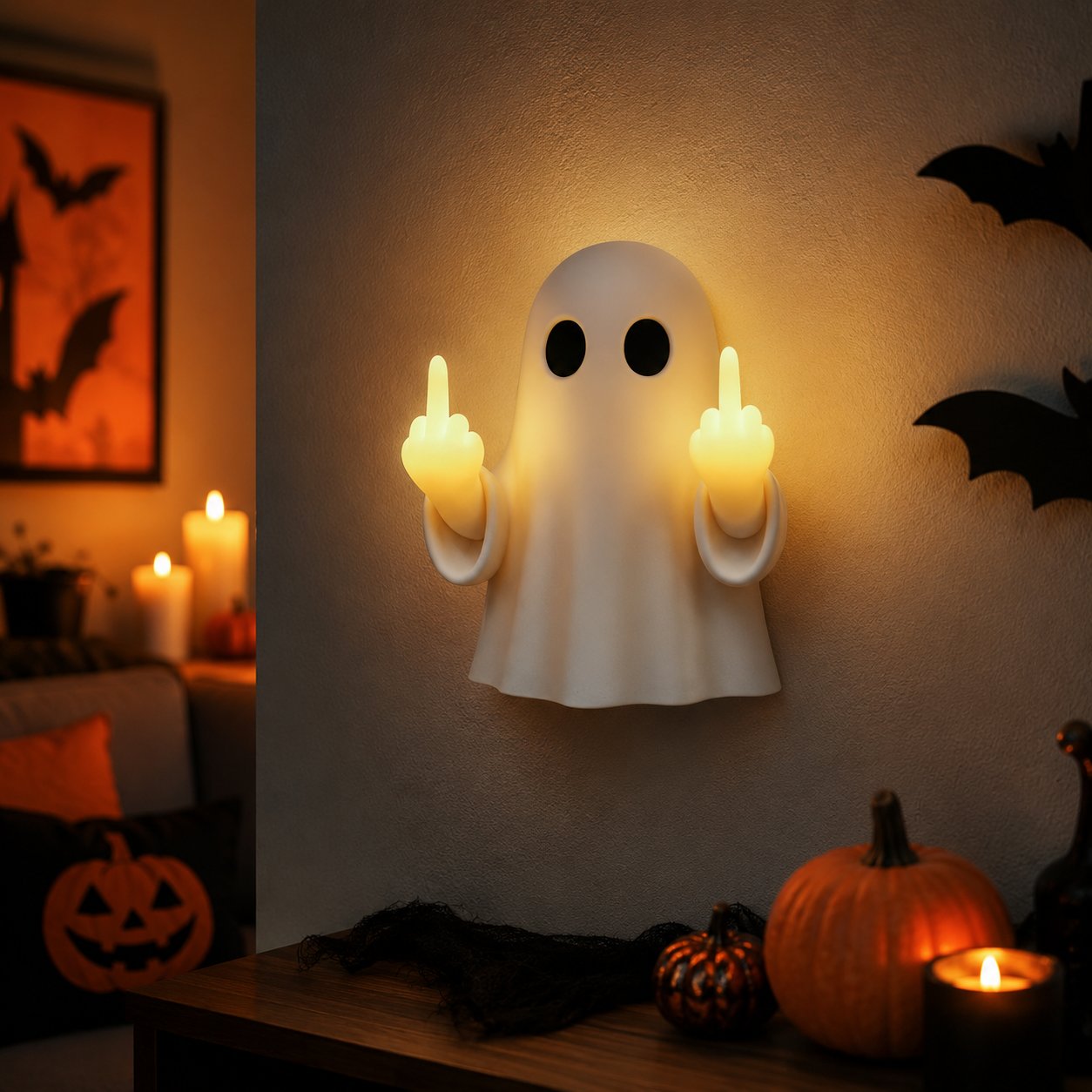👻 HALLOWEEN MEGA SALE 50% OFF – Funny Middle Finger Ghost Night Light🖕