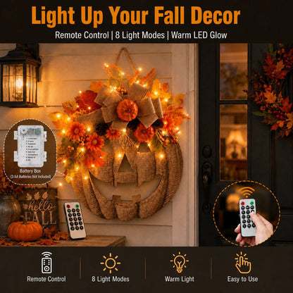 🔥LAST DAY 49% OFF🎃✨Rustic Lighted Burlap Pumpkin Wreath