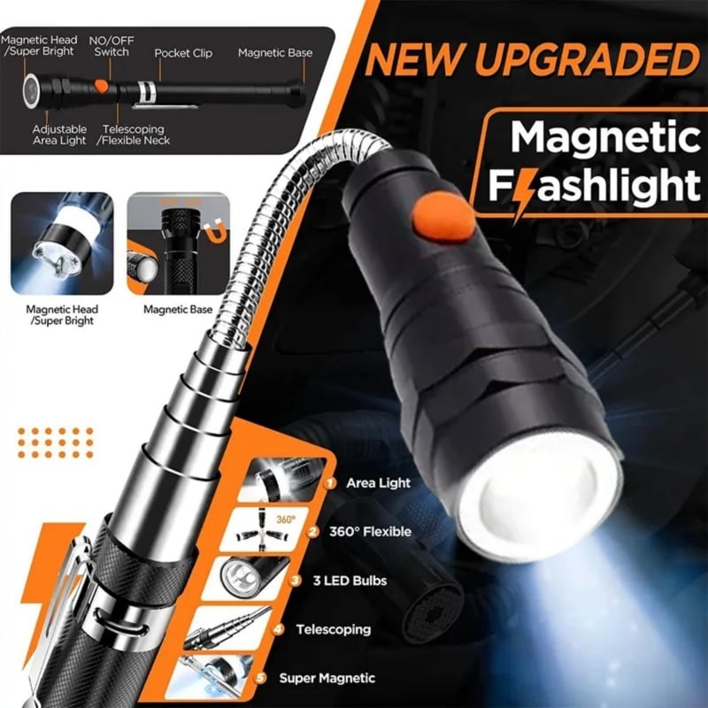 🔦🧲 USB Rechargeable LED Magnetic Pickup Tool with Flexible Neck