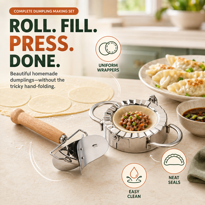 🥟Easy Dumpling Maker & Dough Cutter Set – Roll, Fill, Press & Seal Homemade Dumplings
