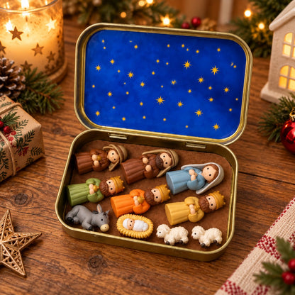 ✝️✨ Mini Nativity Keepsake Tin – Pocket-Sized Christmas Scene Set