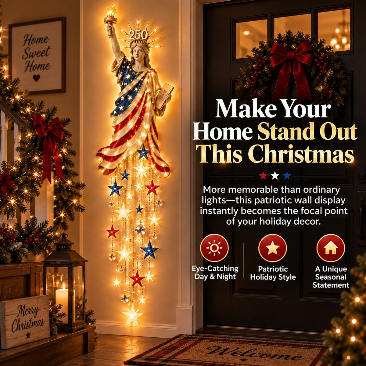 🇺🇸🗽 Liberty 250 Starfall™ | Glowing Patriotic Anniversary Wall Decor ✨