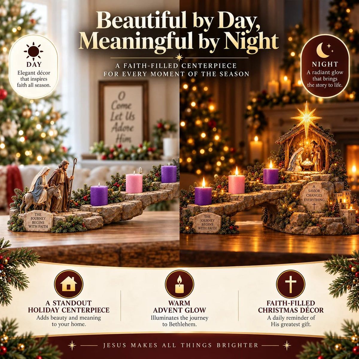Free Shipping——✝️ Journey to Bethlehem – 4-Week Illuminated Advent Nativity Trail