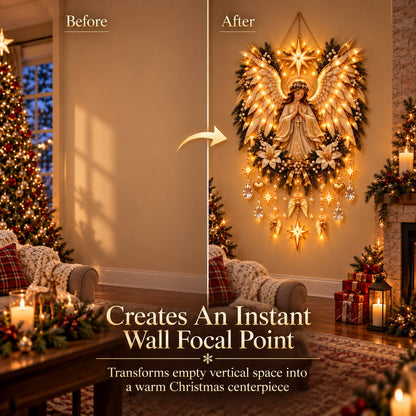 ✨👼 Illuminated Praying Angel Christmas Wreath – A Heavenly Holiday Welcome 🎄🙏