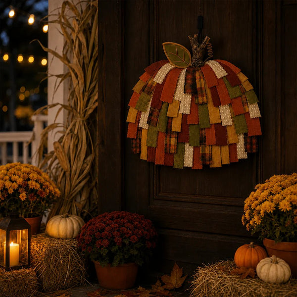 🎃Handmade Patchwork Pumpkin Door Hanger for Fall & Thanksgiving Decor🍂