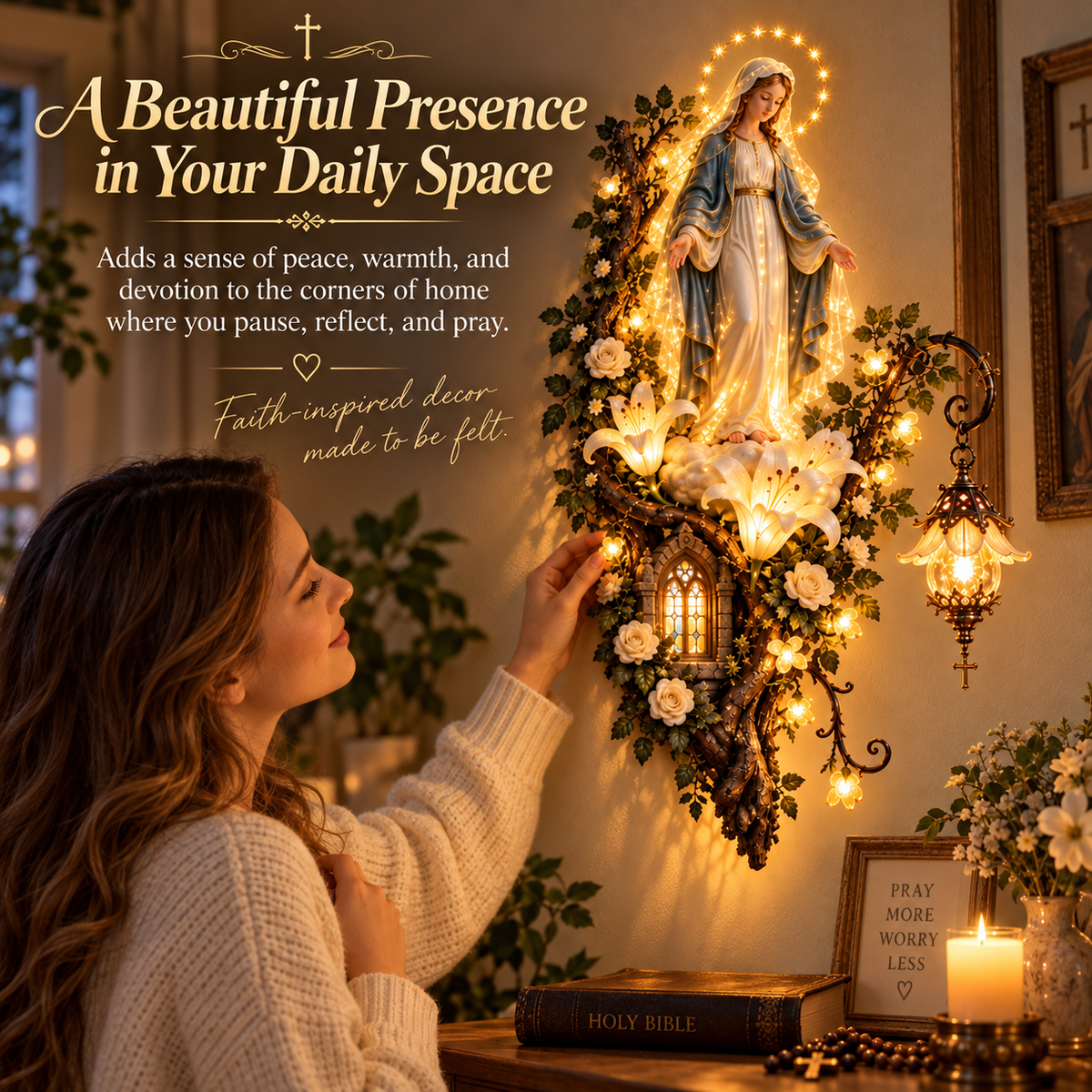 🙏✨ Blessed Mother Wall Light – A Warm Glow of Faith & Grace