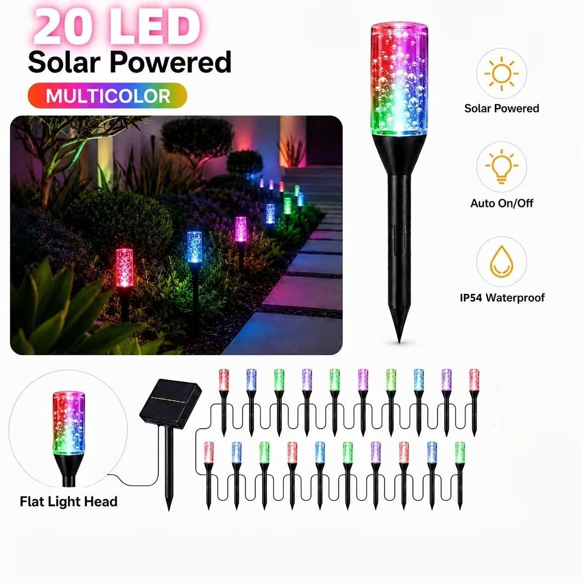 ✨💙 Solar Bubble Path Lights – 20-Light Blue Glow Border with 8 Modes