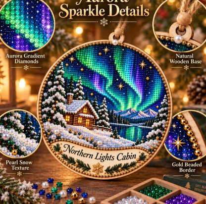 🌌 14-Day Aurora Diamond Painting Advent Calendar – DIY Wooden Christmas Ornament Kit