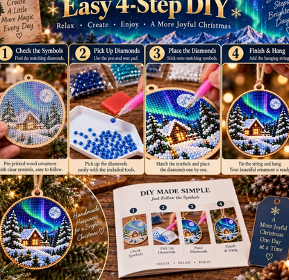 🌌 14-Day Aurora Diamond Painting Advent Calendar – DIY Wooden Christmas Ornament Kit