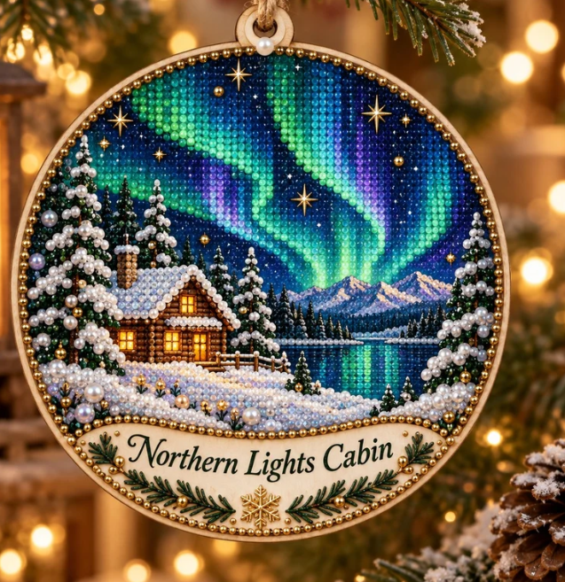 🌌 14-Day Aurora Diamond Painting Advent Calendar – DIY Wooden Christmas Ornament Kit