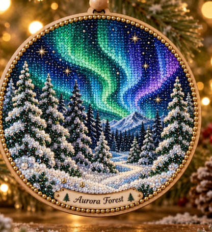 🌌 14-Day Aurora Diamond Painting Advent Calendar – DIY Wooden Christmas Ornament Kit