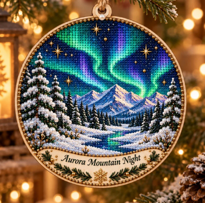 🌌 14-Day Aurora Diamond Painting Advent Calendar – DIY Wooden Christmas Ornament Kit