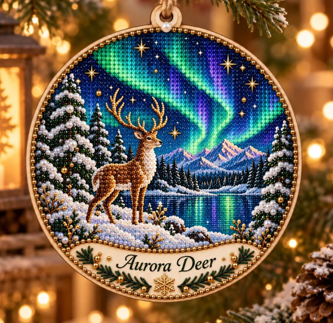 🌌 14-Day Aurora Diamond Painting Advent Calendar – DIY Wooden Christmas Ornament Kit