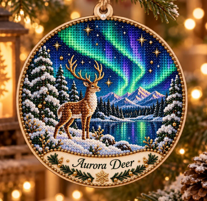 🌌 14-Day Aurora Diamond Painting Advent Calendar – DIY Wooden Christmas Ornament Kit