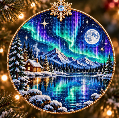 🌌 14-Day Aurora Diamond Painting Advent Calendar – DIY Wooden Christmas Ornament Kit
