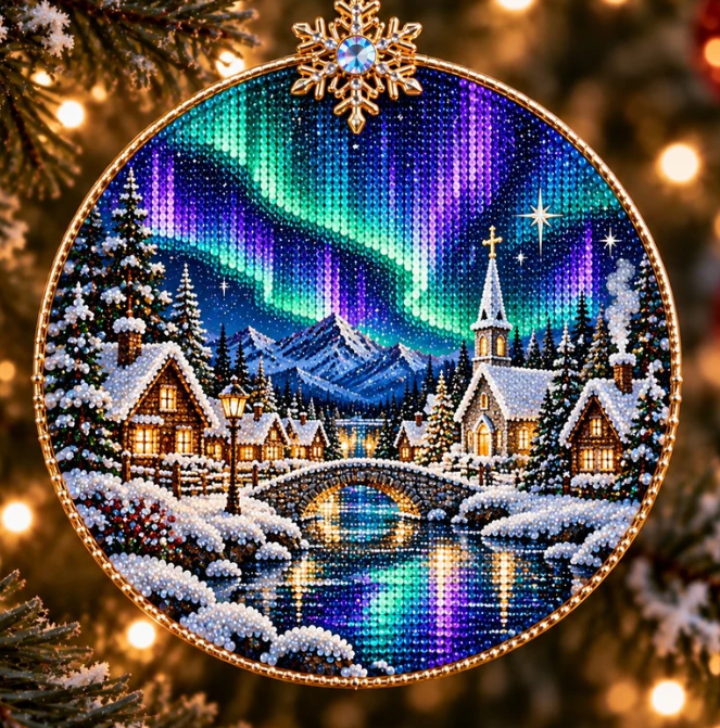 🌌 14-Day Aurora Diamond Painting Advent Calendar – DIY Wooden Christmas Ornament Kit