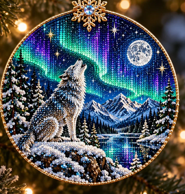 🌌 14-Day Aurora Diamond Painting Advent Calendar – DIY Wooden Christmas Ornament Kit