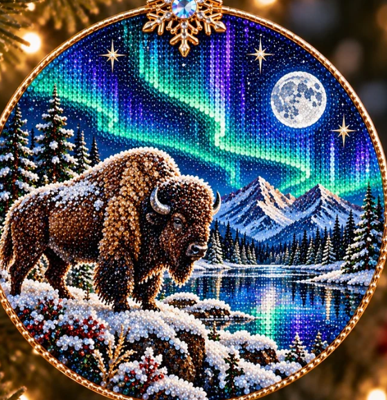 🌌 14-Day Aurora Diamond Painting Advent Calendar – DIY Wooden Christmas Ornament Kit
